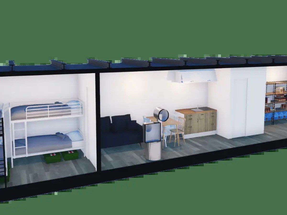Espace de vie d'un abri avec couchages