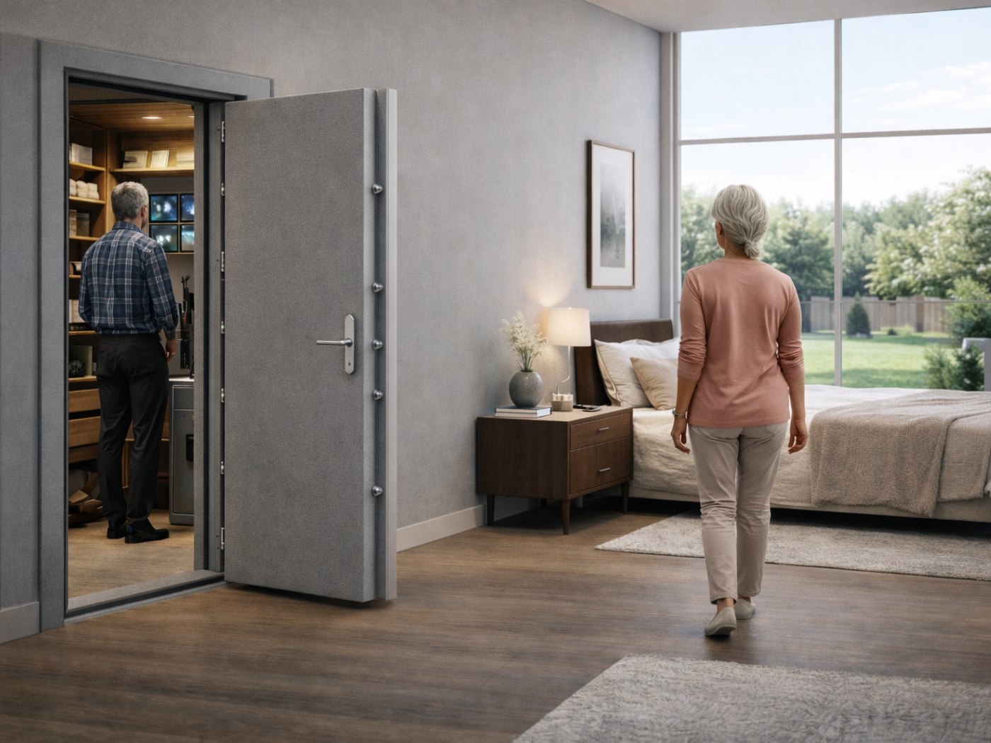 Depuis la chambre, pièce blindée intégrée à une habitation