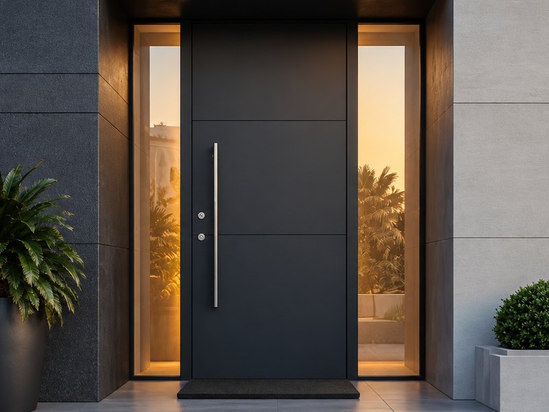 Porte blindée d'entrée noire avec serrure multipoints
