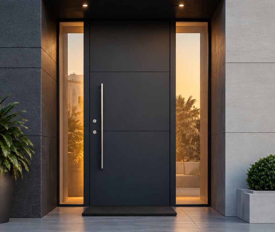 Porte blindée d'entrée noire avec serrure multipoints