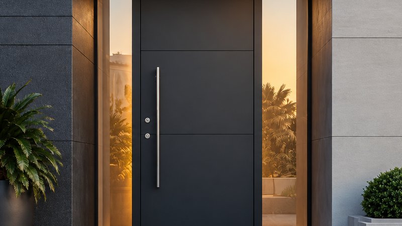 Porte blindée d'entrée noire avec serrure multipoints