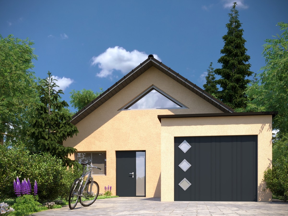 Porte de garage anthracite à hublots en losange