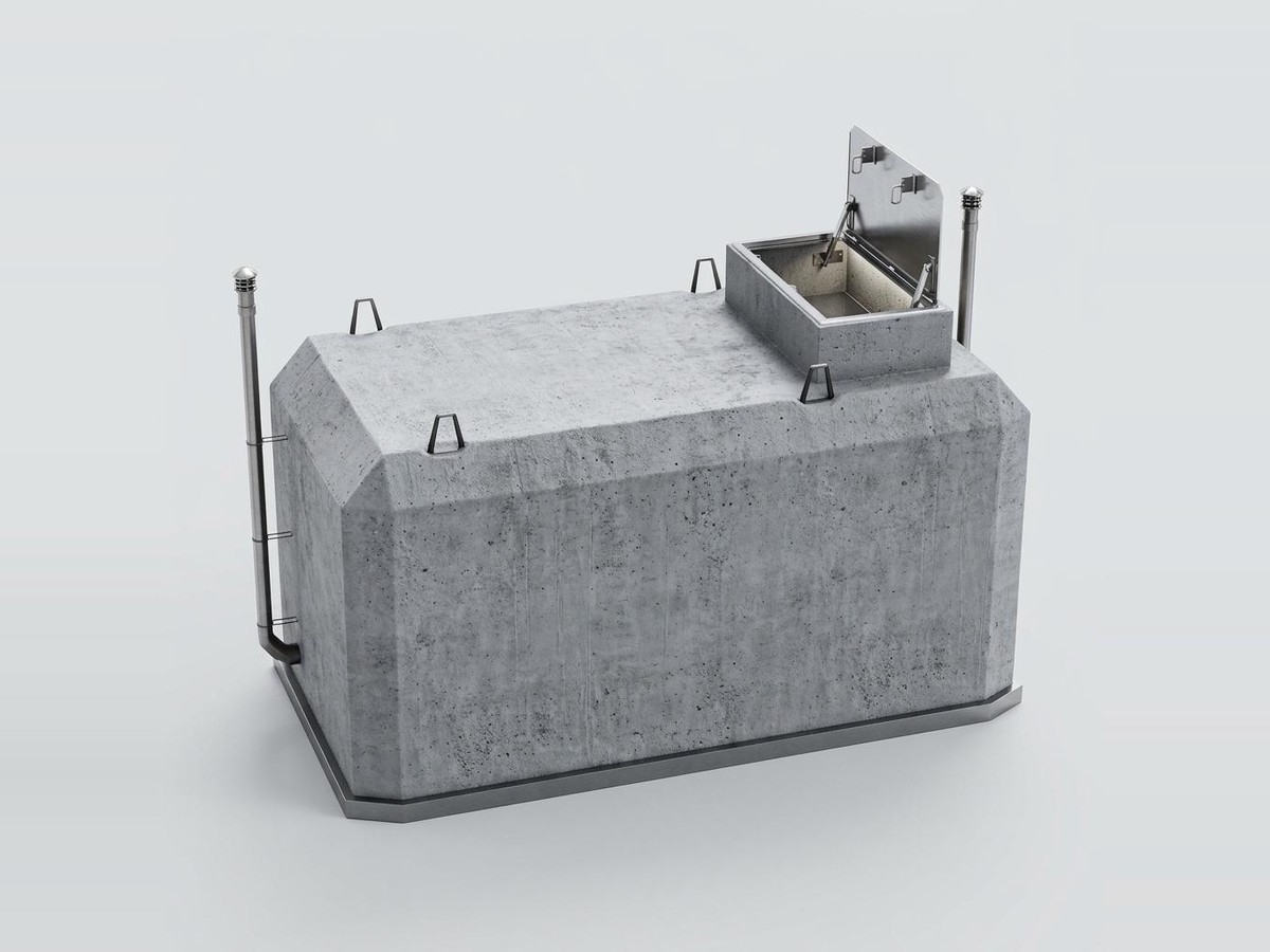 Refuge souterrain SAFE-ONE : module en béton, trappe d'accès ouverte