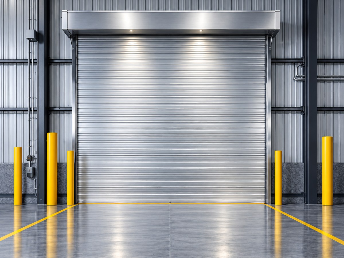 Rideau métallique sur un accès logistique d'entrepôt